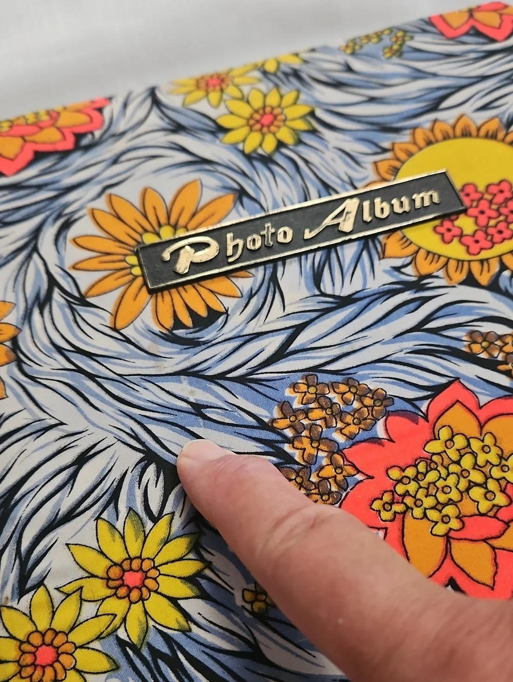 Vintage Multi-color Floral Fabric Photo Album Scrap Book Spiral Bound Groovy